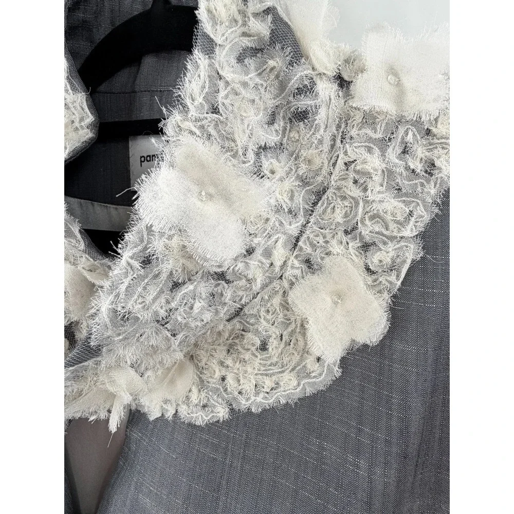 Pamella Roland 2 Pc Dress Coat Set Womens 18 Gray Luxe Floral Lace Trim Evening